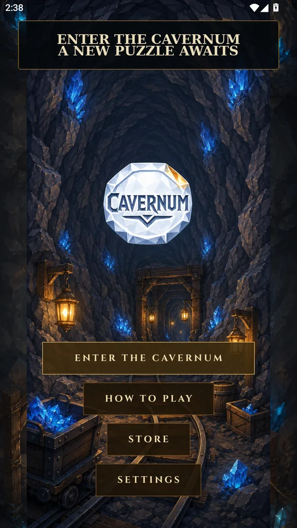 Cavernum home screen inviting the player to enter the cave